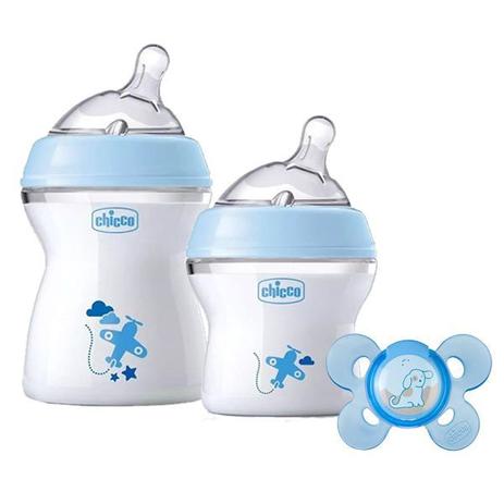 Kit Mamadeiras Chicco 150ml e 250ml e Chupeta Azul Menor preço em Kit Mamadeiras Chicco 150ml e 250ml e Chupeta Azul
