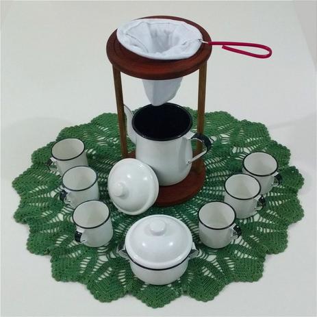 Kit Mancebo Coador em Madeira Com Bule e Canecas 150ml e Açucareiro Esmaltado - Metallouça Menor preço em Kit Mancebo Coador em Madeira Com Bule e Canecas 150ml e Açucareiro Esmaltado - Metallouça