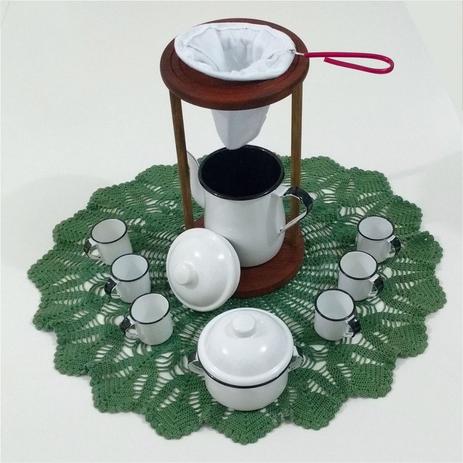 Menor preço em Kit Mancebo Coador em Madeira Com Bule e Canecas 70ml e Açucareiro Esmaltado - Metallouça