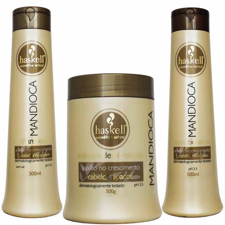 Kit Mandioca Shampoo Condicionador e Máscara Médio - Haskell Menor preço em Kit Mandioca Shampoo Condicionador e Máscara Médio - Haskell