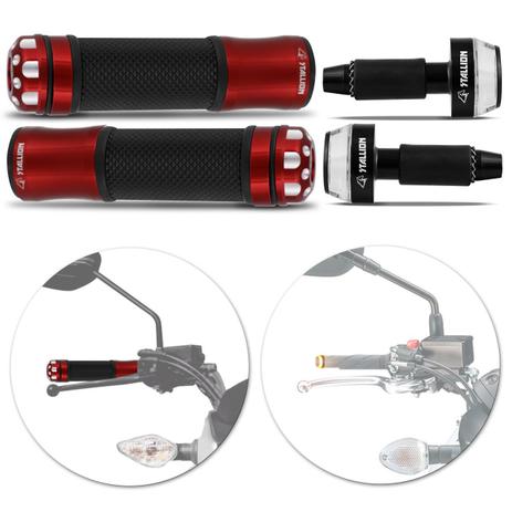 Kit Manopla Esportiva Guidão Moto Universal Preto e Vermelho Antiderrapante + Peso Guidão Seta LED - St Menor preço em Kit Manopla Esportiva Guidão Moto Universal Preto e Vermelho Antiderrapante + Peso Guidão Seta LED - St