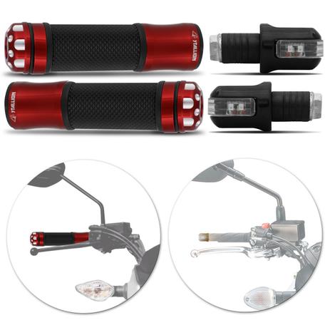Kit Manopla Esportiva Guidão Moto Universal Preto Vermelho Antiderrapante + Peso Guidão com Seta LED - St Menor preço em Kit Manopla Esportiva Guidão Moto Universal Preto Vermelho Antiderrapante + Peso Guidão com Seta LED - St