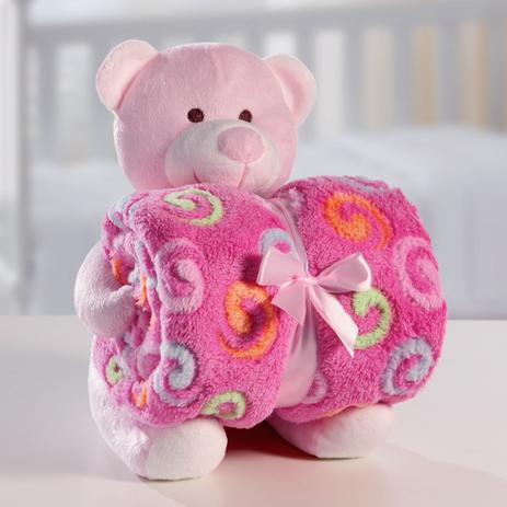 Kit Manta e Bichinho Pelúcia Bouton Urso Microfibra Rosa Menor preço em Kit Manta e Bichinho Pelúcia Bouton Urso Microfibra Rosa