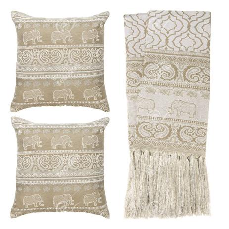 Kit Manta Rústica e Capa de Almofada para Sofá Indiano Bege e Branco Menor preço em Kit Manta Rústica e Capa de Almofada para Sofá Indiano Bege e Branco