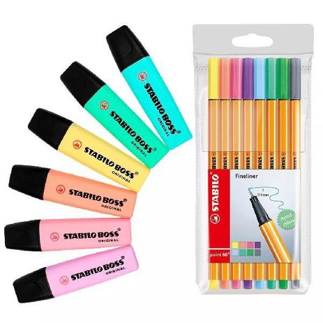 Kit Marca Texto Stabilo Caneta Pastel Cores BOSS TONS Menor preço em Kit Marca Texto Stabilo Caneta Pastel Cores BOSS TONS