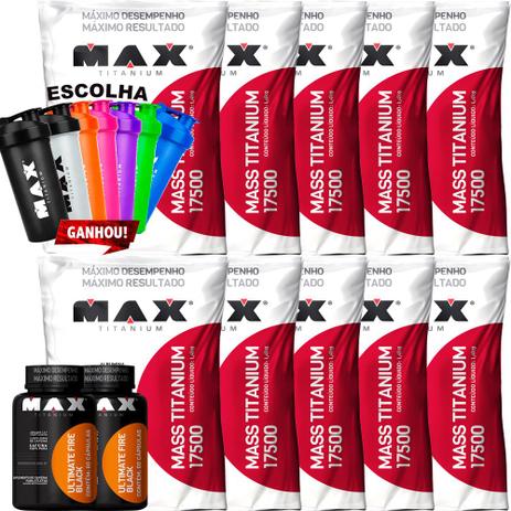 Kit Mass Titanium 1,4kg + Termogenico Fire Black Coq Max - Max titanium Menor preço em Kit Mass Titanium 1,4kg + Termogenico Fire Black Coq Max - Max titanium