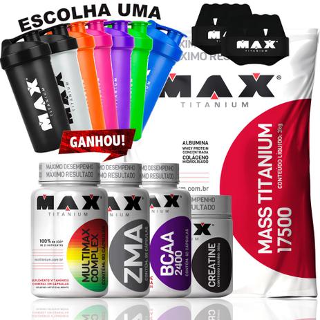 Kit Mass Titanium + Creatina + Bcaa + Zma + Multimax + Coq - Max titanium Menor preço em Kit Mass Titanium + Creatina + Bcaa + Zma + Multimax + Coq - Max titanium