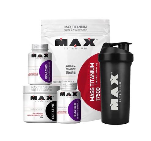 Menor preço em Kit Massa 3kg + 2bcaa + Creatina Max Titanium (sabores)