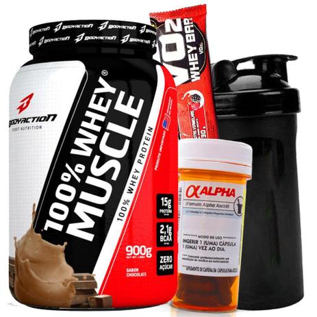 Kit Massa Definição - Whey 100+Cafeina+Garrafinha - Body action Menor preço em Kit Massa Definição - Whey 100+Cafeina+Garrafinha - Body action