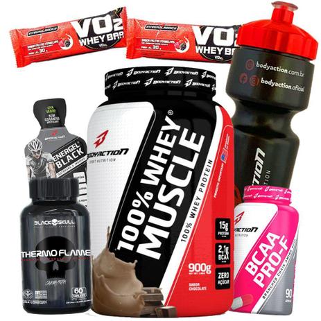 Kit Massa Magra Muscular - Whey Proten 900g Puro + Bcaa Feminino + Termogenico Importado Black Skull - Body action Menor preço em Kit Massa Magra Muscular - Whey Proten 900g Puro + Bcaa Feminino + Termogenico Importado Black Skull - Body action