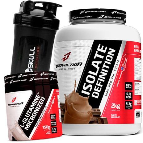 Kit Massa Magra - Whey Protein Isolado 2kg + Glutamina Pura 150g - Body Action + Coq - Black Skull Menor preço em Kit Massa Magra - Whey Protein Isolado 2kg + Glutamina Pura 150g - Body Action + Coq - Black Skull