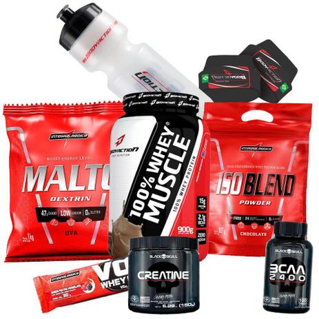 Kit Massa Muscular - 2x Whey + Bcaa + Creatina + Maltodextrina + Garrafa + Luva - Integralmedica Menor preço em Kit Massa Muscular - 2x Whey + Bcaa + Creatina + Maltodextrina + Garrafa + Luva - Integralmedica