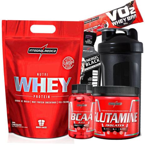 Kit Massa Muscular Completo - Nutri Whey Protein Refil + Bcaa + Glutamina - Integralmedica Menor preço em Kit Massa Muscular Completo - Nutri Whey Protein Refil + Bcaa + Glutamina - Integralmedica
