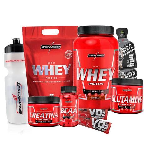 Kit Massa Muscular Completo - Nutri Whey Refil e Pote + Bcaa + Glutamina + Creatina - Integralmedica Menor preço em Kit Massa Muscular Completo - Nutri Whey Refil e Pote + Bcaa + Glutamina + Creatina - Integralmedica