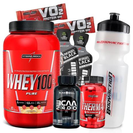 Kit Massa Muscular e Definição - Whey 100 + Bcaa + Termogenico - Body action Menor preço em Kit Massa Muscular e Definição - Whey 100 + Bcaa + Termogenico - Body action