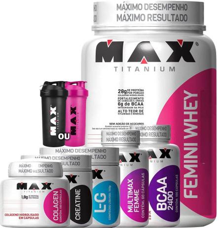 Kit Massa Muscular Feminino + Brindes - Max Titanium Menor preço em Kit Massa Muscular Feminino + Brindes - Max Titanium