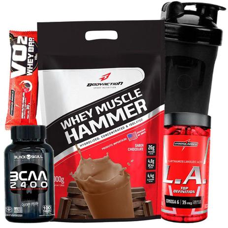 Kit Massa Muscular Magra - Whey Protein Muscle Hammer + Thermo Flame + La Top Definition + Shaker - Body action é boa?