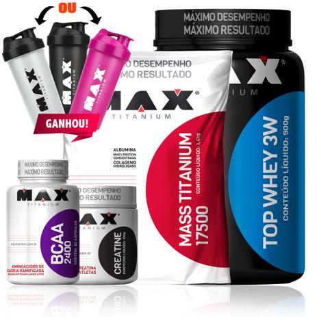 Kit Massa Muscular Max Titanium TopWhey Menor preço em Kit Massa Muscular Max Titanium TopWhey
