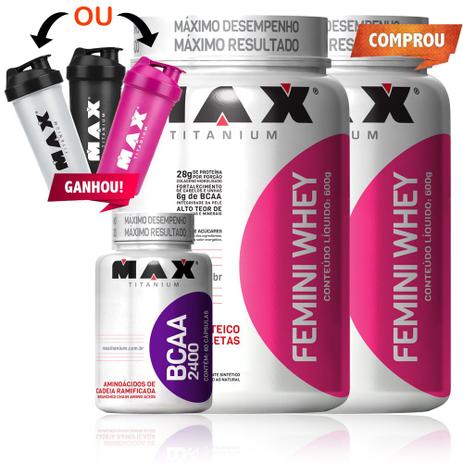 Kit Massa Muscular Mulher 2 Femini Whey + Bcaa Max Titanium Menor preço em Kit Massa Muscular Mulher 2 Femini Whey + Bcaa Max Titanium