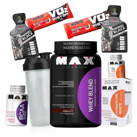 Kit Massa Whey Blend 900g + Termogenico Ultimate Fire White 60caps + Bcaa 2400 60caps + Coqueteleira - Max titanium Menor preço em Kit Massa Whey Blend 900g + Termogenico Ultimate Fire White 60caps + Bcaa 2400 60caps + Coqueteleira - Max titanium