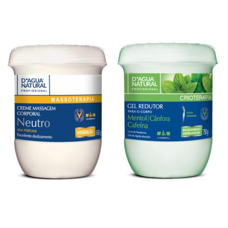 Kit massagem creme neutro 650g +gel redutor crioterapia 750g - DAGUA NATURAL Menor preço em Kit massagem creme neutro 650g +gel redutor crioterapia 750g - DAGUA NATURAL