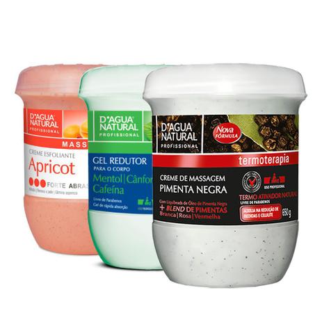Kit Massagem Pimenta Negra, Esfoliante Forte Abrasão e Gel Redutor Dagua Natural - D'Água Natural Menor preço em Kit Massagem Pimenta Negra, Esfoliante Forte Abrasão e Gel Redutor Dagua Natural - D'Água Natural