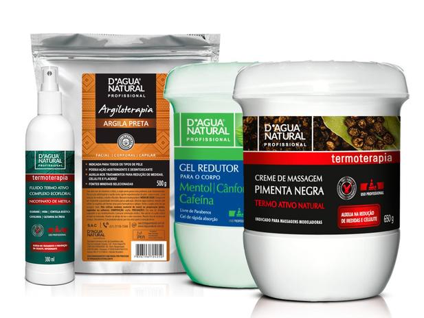 Kit Massagem Pimenta Negra, Fluido TermoAtivo, Gel Redutor e Argila Preta Dagua Natural - D'água natural Menor preço em Kit Massagem Pimenta Negra, Fluido TermoAtivo, Gel Redutor e Argila Preta Dagua Natural - D'água natural