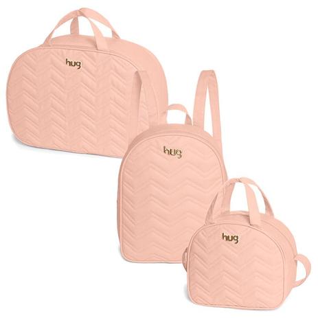 Kit Maternidade Mala Mochila e Frasqueira Chevron Rosa - Hug Menor preço em Kit Maternidade Mala Mochila e Frasqueira Chevron Rosa - Hug