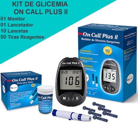 Kit Medidor de Glicemia On Call Plus ll c/50 Tiras Reagente On Call Plus ll Menor preço em Kit Medidor de Glicemia On Call Plus ll c/50 Tiras Reagente On Call Plus ll