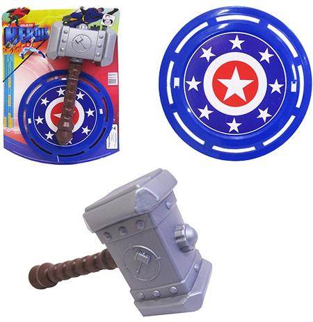 Kit medieval com martelo e escudo colecao herois na cartela - Pica pau Menor preço em Kit medieval com martelo e escudo colecao herois na cartela - Pica pau