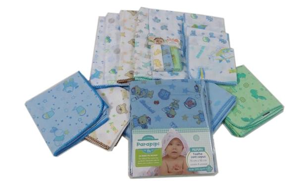 Kit menino 5 cueiros 10 fraldas 1 toalha de banho - Dugu Menor preço em Kit menino 5 cueiros 10 fraldas 1 toalha de banho - Dugu