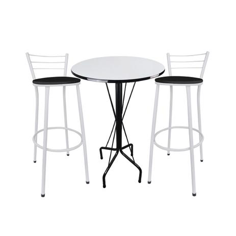 Menor preço em Kit Mesa Bistrô Preto Tampo Branco 2 Banquetas Branco Assento Preto - Za moveis