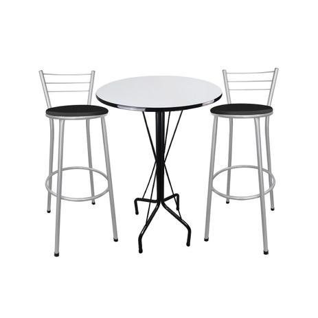 Menor preço em Kit Mesa Bistrô Preto Tampo Branco 2 Banquetas Cinza Assento Preto - Za moveis