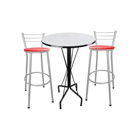 Menor preço em Kit Mesa Bistrô Preto Tampo Branco 2 Banquetas Cinza Assento Vermelho - Za moveis