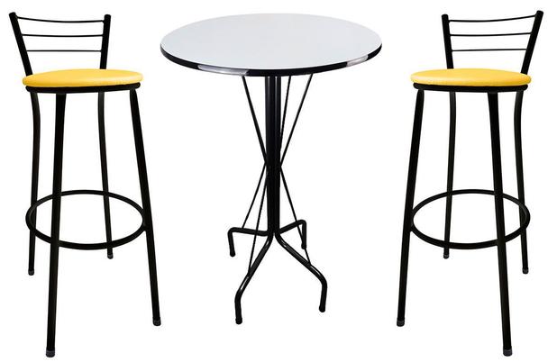 Menor preço em Kit Mesa Bistrô Preto Tampo Branco 2 Banquetas Preto Assento Amarelo - Za moveis