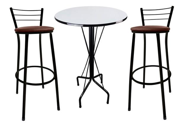 Menor preço em Kit Mesa Bistrô Preto Tampo Branco 2 Banquetas Preto Assento Marrom - Za moveis