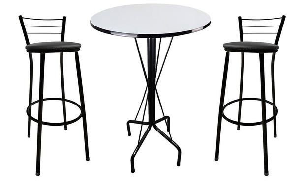 Menor preço em Kit Mesa Bistrô Preto Tampo Branco 2 Banquetas Preto Assento Preto - Za moveis