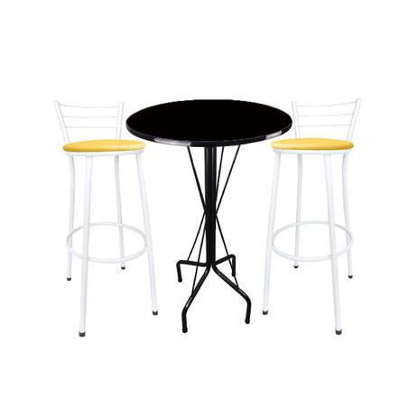 Menor preço em Kit Mesa Bistrô Preto Tampo Preto 2 Banquetas Branco Assento Amarelo - Za moveis