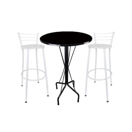 Menor preço em Kit Mesa Bistrô Preto Tampo Preto 2 Banquetas Branco Assento Branco - Za moveis