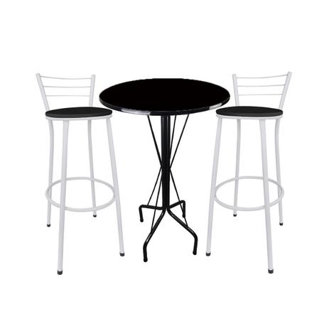 Kit Mesa Bistrô Preto Tampo Preto 2 Banquetas Branco Assento Preto - Za moveis é boa?