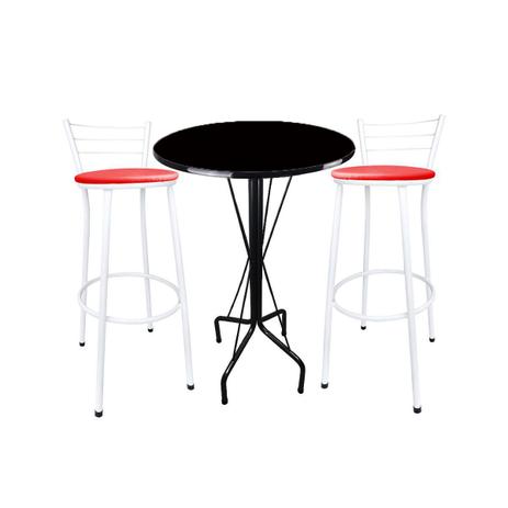 Menor preço em Kit Mesa Bistrô Preto Tampo Preto 2 Banquetas Branco Assento Vermelho - Za moveis