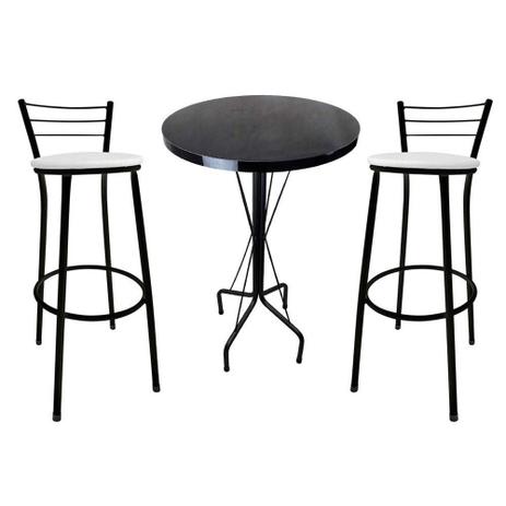 Menor preço em Kit Mesa Bistrô Preto Tampo Preto 2 Banquetas Preto Assento Branco - Za moveis
