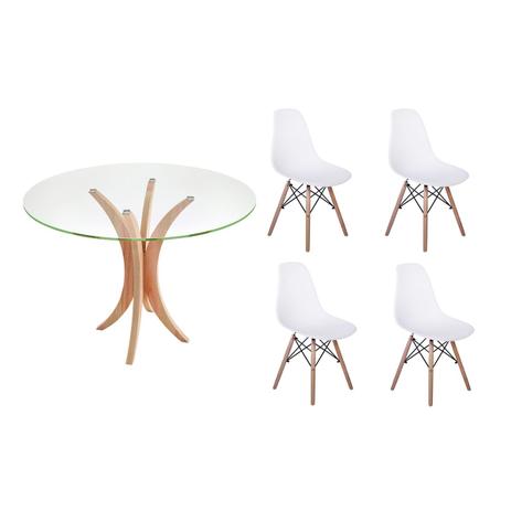 Kit Mesa De Jantar 90cm Tampo de Vidro + 04 Cadeiras Charles Eames - Branca - Magazine decor Menor preço em Kit Mesa De Jantar 90cm Tampo de Vidro + 04 Cadeiras Charles Eames - Branca - Magazine decor