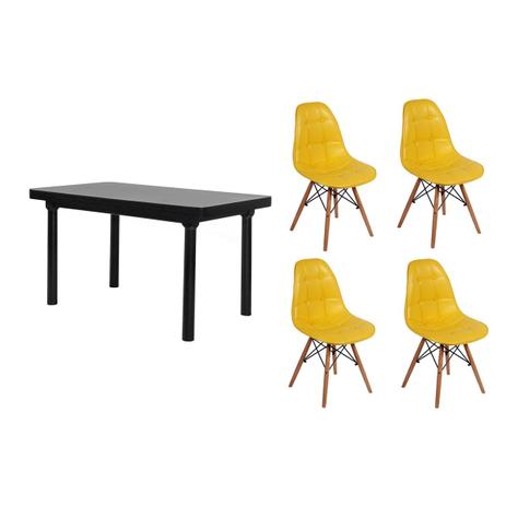 Kit Mesa De Jantar França 110x80 Preta + 04 Cadeiras Charles Eames Botonê - Amarela - Magazine decor é ruim? Kit Mesa De Jantar França 110x80 Preta + 04 Cadeiras Charles Eames Botonê - Amarela - Magazine decor é boa?