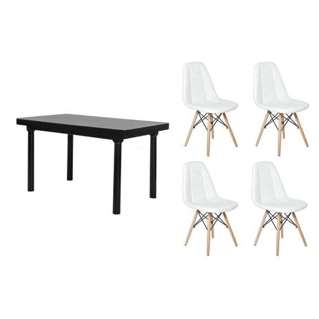 Kit Mesa De Jantar França 110x80 Preta + 04 Cadeiras Charles Eames Botonê - Branca - Magazine Decor Menor preço em Kit Mesa De Jantar França 110x80 Preta + 04 Cadeiras Charles Eames Botonê - Branca - Magazine Decor
