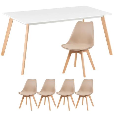 KIT - Mesa de jantar retangular 80 x 160 + 4 cadeiras estofadas Leda - Loft7 Menor preço em KIT - Mesa de jantar retangular 80 x 160 + 4 cadeiras estofadas Leda - Loft7