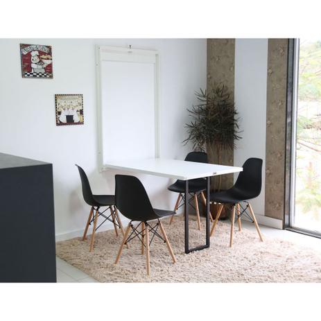 Kit Mesa Dobrável Retrátil 120x75 Branca + 4 Cadeiras Charles Eames Preta - Magazine Decor Menor preço em Kit Mesa Dobrável Retrátil 120x75 Branca + 4 Cadeiras Charles Eames Preta - Magazine Decor