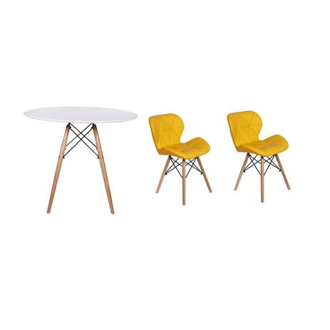 Kit Mesa Jantar Eiffel 100cm Branca + 02 Cadeiras Slim - Amarela - Magazine decor é boa?