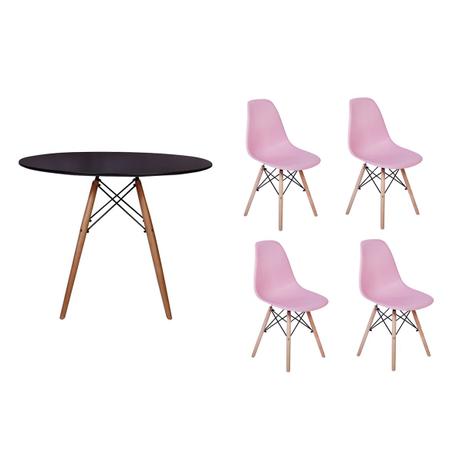 Kit Mesa Jantar Eiffel 100cm Preta + 04 Cadeiras Charles Eames - Rosa - Magazine decor é ruim? Kit Mesa Jantar Eiffel 100cm Preta + 04 Cadeiras Charles Eames - Rosa - Magazine decor é boa?