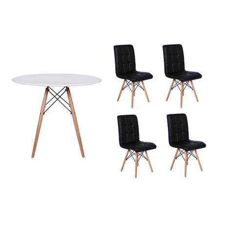 Kit Mesa Jantar Eiffel 120cm Branca + 04 Cadeiras Gomos - Preta - Magazine Decor Menor preço em Kit Mesa Jantar Eiffel 120cm Branca + 04 Cadeiras Gomos - Preta - Magazine Decor